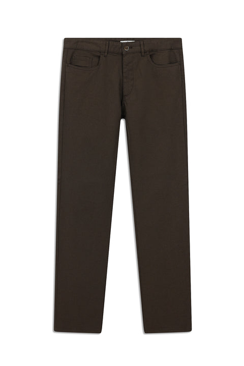 Medium Brown Slim Fit Stretchy Patterned Canvas / Chino Trousers
