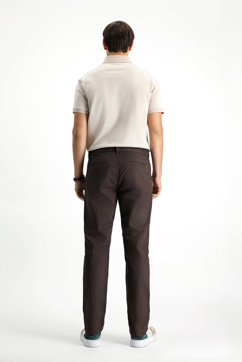 Medium Brown Slim Fit Stretchy Patterned Canvas / Chino Trousers