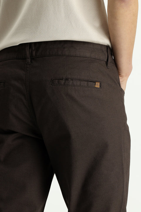 Medium Brown Regular Fit Standard Cut Lycra Patterned Canvas / Chino Trousers