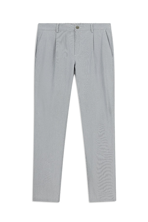 Navy-White Regular Fit Standard Cut Lycra Striped Pleated Canvas / Chino Trousers