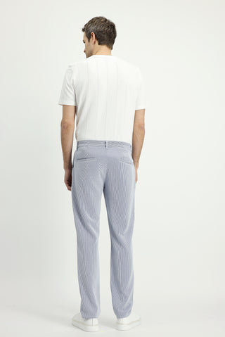  Lacivert-Beyaz Regular Fit Standart Kesim Likralı Çizgili Pileli Kanvas / Chino Pantolon
