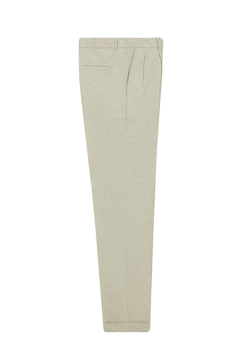 Sand 6 Drop Verona Soft Oversize Fit Lightweight Oversize Cut Patterned Pleated Linen Classic Fabric Trousers
