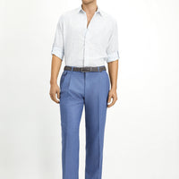 Blue 6 Drop Regular Fit Standard Cut Linen Blend Pleated Classic Fabric Trousers