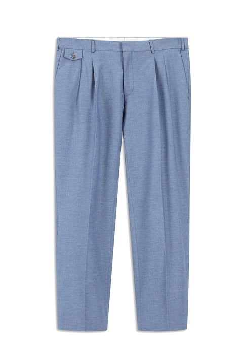 Blue 6 Drop Regular Fit Standard Cut Linen Blend Pleated Classic Fabric Trousers