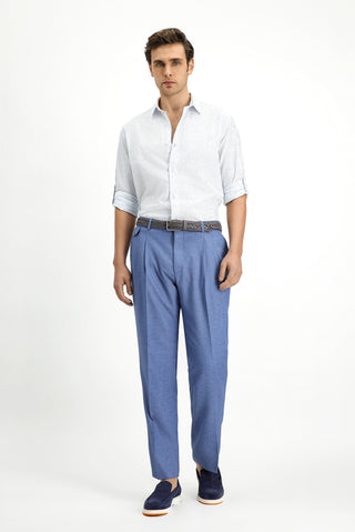  Mavi 6 Drop Regular Fit Standart Kesim Keten Karışımlı Pileli Klasik Kumaş Pantolon