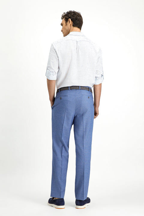 Blue 6 Drop Regular Fit Standard Cut Linen Blend Pleated Classic Fabric Trousers