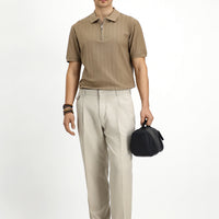 Light Beige 6 Drop Regular Fit Linen Blend Pleated Classic Fabric Trousers