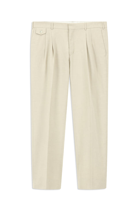 Light Beige 6 Drop Regular Fit Linen Blend Pleated Classic Fabric Trousers