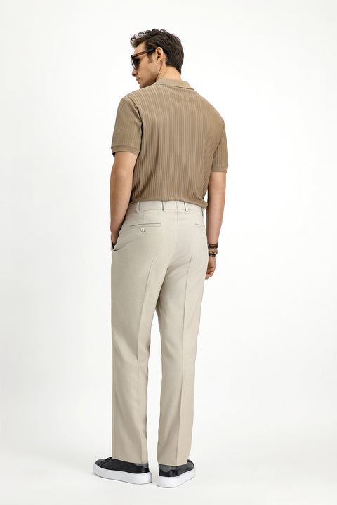 Light Beige 6 Drop Regular Fit Linen Blend Pleated Classic Fabric Trousers