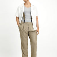 Medium Mink 6 Drop Regular Fit Linen Blend Pleated Classic Fabric Trousers