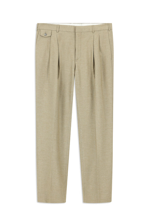 Medium Mink 6 Drop Regular Fit Linen Blend Pleated Classic Fabric Trousers