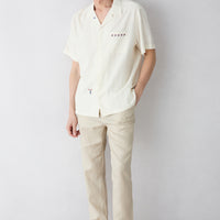 Light Beige Slim Fit Narrow Cut Elasticated Waist Side Pocket Linen Canvas / Chino Trousers