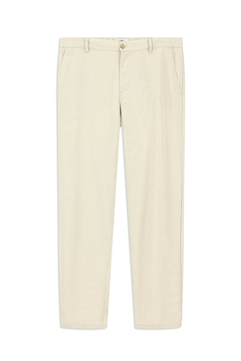 Light Beige Slim Fit Narrow Cut Elasticated Waist Side Pocket Linen Canvas / Chino Trousers