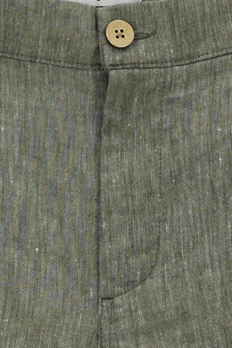 Medium Khaki 7 Drop Slim Fit Elasticated Waist Side Pocket Linen Canvas / Chino Trousers