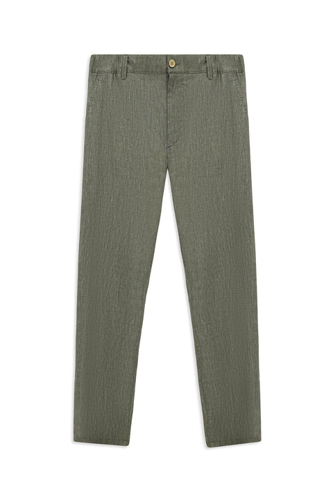 Medium Khaki 7 Drop Slim Fit Elasticated Waist Side Pocket Linen Canvas / Chino Trousers