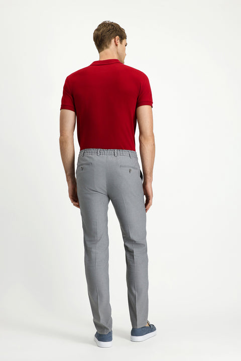 Medium Grey 7 Drop Slim Fit Linen Blend Jogger Pants with Elastic Waist Drawstring