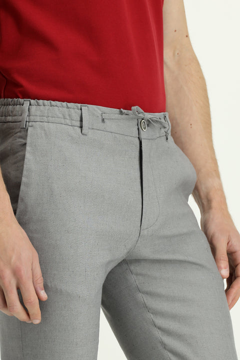 Medium Grey 7 Drop Slim Fit Linen Blend Jogger Pants with Elastic Waist Drawstring