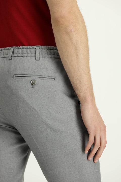 Medium Grey 7 Drop Slim Fit Linen Blend Jogger Pants with Elastic Waist Drawstring