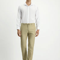 Medium Beige 7 Drop Slim Fit Linen Blend Jogger Pants with Elasticated Waist Drawstring