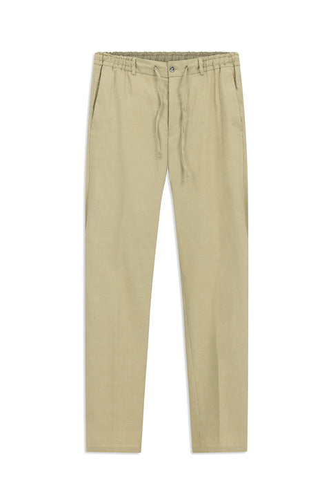 Medium Beige 7 Drop Slim Fit Linen Blend Jogger Pants with Elasticated Waist Drawstring