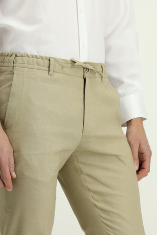  Orta Bej Slim Fit Dar Kesim Beli Lastikli İpli Keten Karışımlı Jogger Pantolon