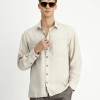 Light Beige Long Sleeve Oversize Modal Blend Shirt