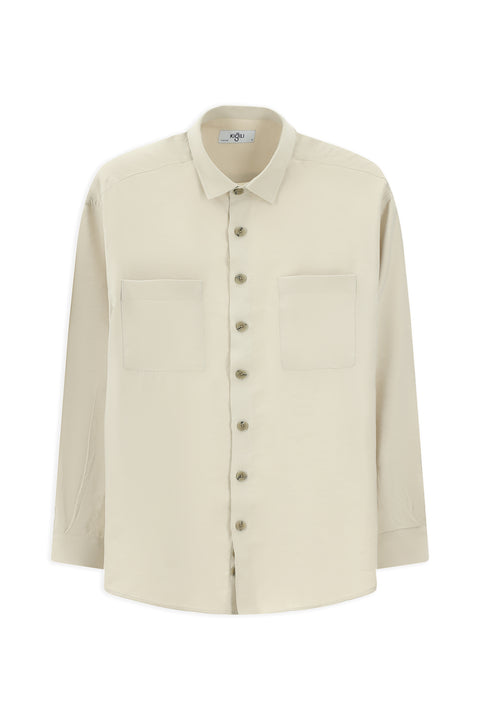 Light Beige Long Sleeve Oversize Modal Blend Shirt