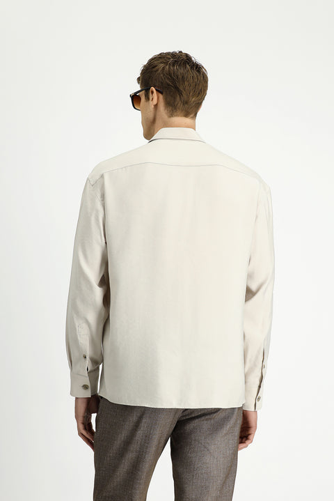 Light Beige Long Sleeve Oversize Modal Blend Shirt