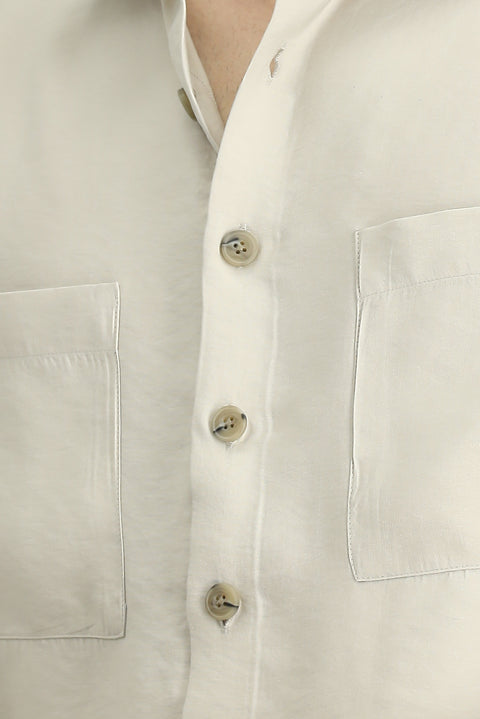 Light Beige Long Sleeve Oversize Modal Blend Shirt