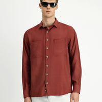Brick Red Long Sleeve Oversize Modal Blend Shirt