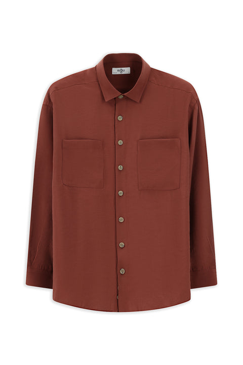 Brick Red Long Sleeve Oversize Modal Blend Shirt