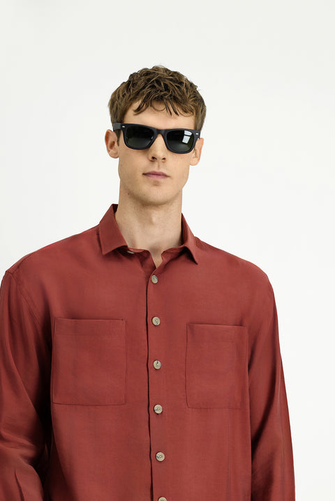 Brick Red Long Sleeve Oversize Modal Blend Shirt