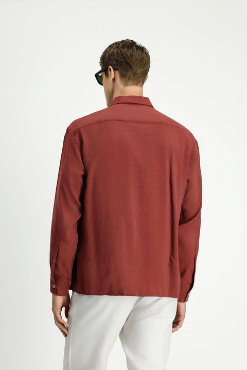 Brick Red Long Sleeve Oversize Modal Blend Shirt