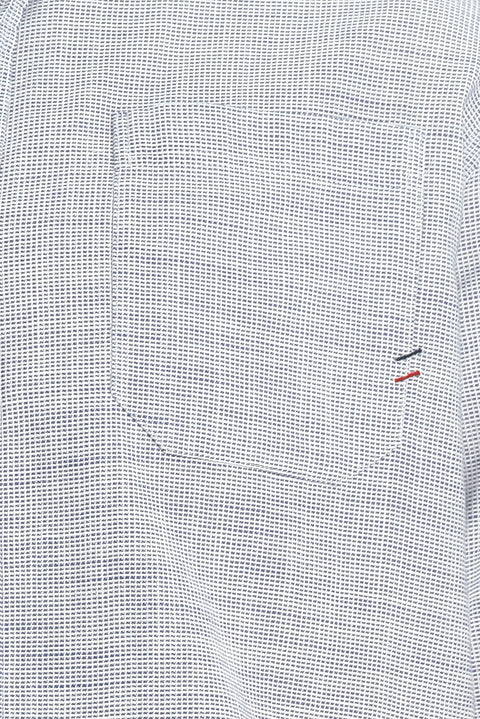 White and Navy Long Sleeve Regular Fit Patterned Cotton Button-Down Collar Shirt