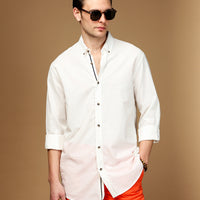 White Long Sleeve Regular Fit Button-Down Collar Linen-Look Sporty Cotton Shirt