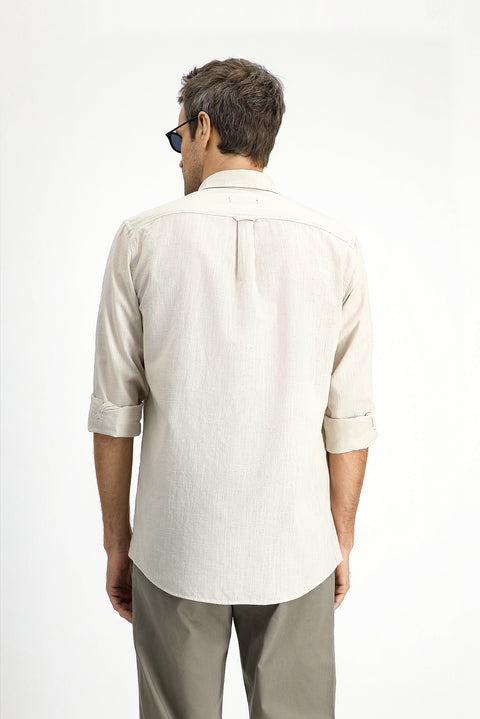 Light Mink Long Sleeve Regular Fit Button-Down Collar Linen-Look Sporty Cotton Shirt