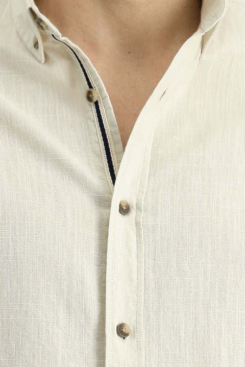 Light Mink Long Sleeve Regular Fit Button-Down Collar Linen-Look Sporty Cotton Shirt