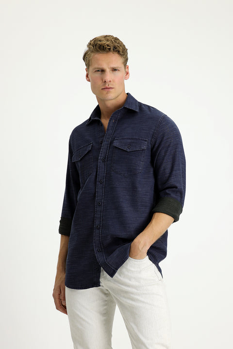 Indigo Long Sleeve Regular Fit Denim Cotton Shirt