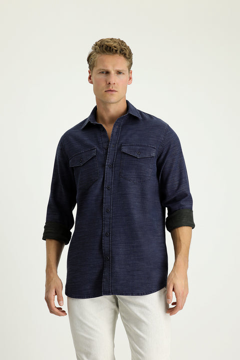 Indigo Long Sleeve Regular Fit Denim Cotton Shirt