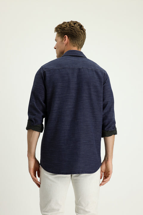 Indigo Long Sleeve Regular Fit Denim Cotton Shirt