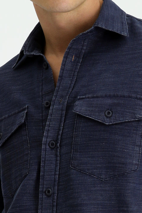Indigo Long Sleeve Regular Fit Denim Cotton Shirt