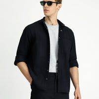 Black Long Sleeve Oversize Extra Relaxed Fit Patterned Cotton Shirt