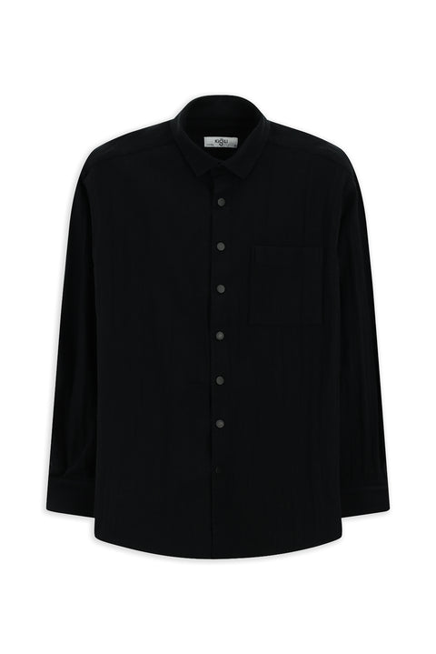 Black Long Sleeve Oversize Extra Relaxed Fit Patterned Cotton Shirt