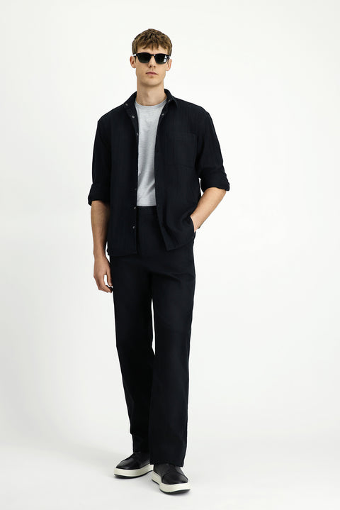 Black Long Sleeve Oversize Extra Relaxed Fit Patterned Cotton Shirt