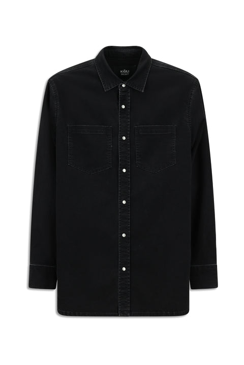 Siyah Uzun Kol Oversize Pamuklu Denim Gömlek