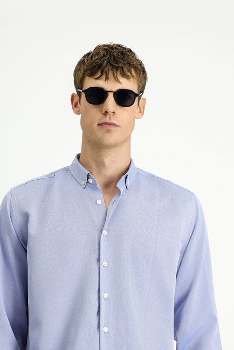 Blue Long Sleeve Regular Fit Cotton Easy Iron Shirt