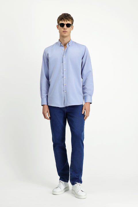 Blue Long Sleeve Regular Fit Cotton Easy Iron Shirt
