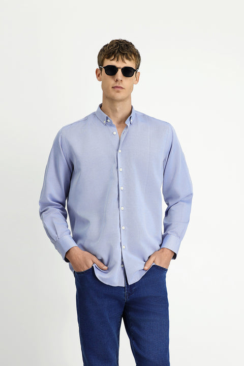 Blue Long Sleeve Regular Fit Cotton Easy Iron Shirt