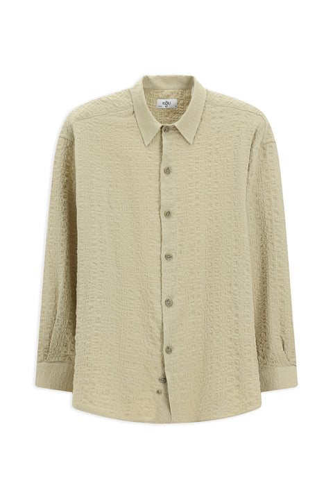 Medium Beige Long Sleeve Oversize Extra Relaxed Fit Patterned Cotton Sport Waffle Shirt
