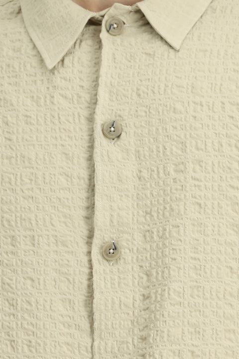 Medium Beige Long Sleeve Oversize Extra Relaxed Fit Patterned Cotton Sport Waffle Shirt